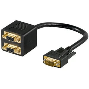 S-VGA Y Verteiler Splitter 1*Stecker auf 2* Kupplung 15pol PC Monitor vergoldet - Bild 1 von 3