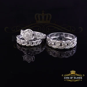 0.33CT Real Diamond Men's SZ 10 & Women's SZ 7 Trio Sterling Silver White Ring - Picture 1 of 12