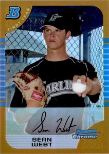 2005 Bowman Chrome Draft Gold Refractors #74 Sean West FY /50