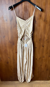 💖 BNWT RRP $70 FREE PEOPLE WEEKEND CHILL OUT ROMPER Beige Jumpsuit S / UK 8-10