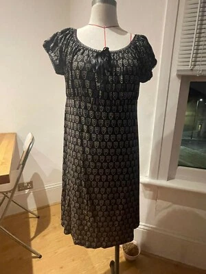 Women's Puff Sleeve Midi Dress Pattern Viscose Jersey Elasticated bow UK 14  - Image 1 of 4