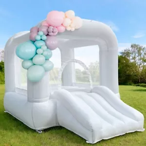White Inflatable Bouncy Castle With Slide Jumping Castle Kid Birthday Party Gift - Picture 1 of 6