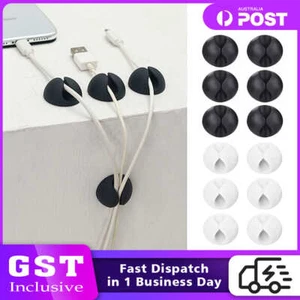 6-24pcs Cable Clips Tidy Cord Lead Organiser USB Charger Holder Drop Sticker New - Picture 1 of 10