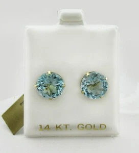 GENUINE 8.78 Cts AQUAMARINE STUDS EARRINGS 14K GOLD - Free Appraisal Service - Picture 1 of 8