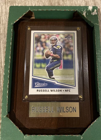 Russell Wilson Seattle Seahawks #3 Classics Sealed Football Card. Wood Plaque  Cover