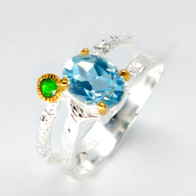 Jewelry Gift Natural Blue Topaz Silver 925 Sterling /RVS41 - Image 1 of 3