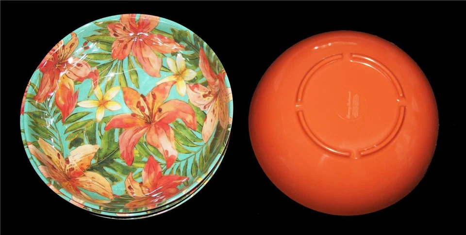 4 Cuencos Grandes Tommy Bahama Brillante Tropical Hibisco Floral Melamina 7-1/2" Nuevos con Etiquetas Foto 1 de 1