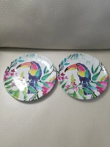 Cynthia Rowley plates MELAMINE FLORAL TROPICAL Tucan 6” Set of 2 - Picture 1 of 7