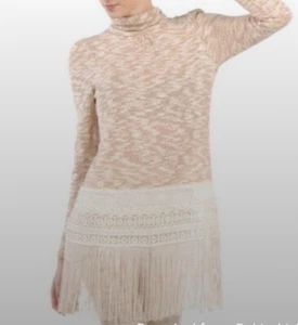 RYU Anthropologie Crochet Sweater Mini Dress Size Medium Fringe - Picture 1 of 12