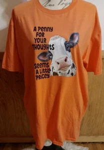 Funny Cow Orange SS Graphic T-Shirt Sz XL "A Penny For Your thoughts..." Women's - Picture 1 of 6