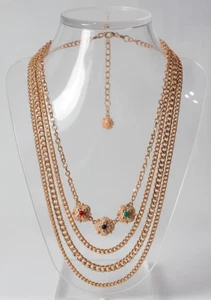 Collar de piedras preciosas gruesas doradas en capas Urban Outfitters para mujer nuevo con etiquetas 50 - Imagen 1 de 6