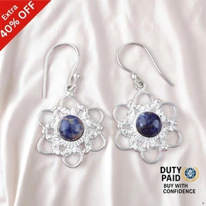 Offerta Natale Argento 925 Ciondolo Sodalite Naturale Canale Set Orecchini Madre - Foto 1 di 6