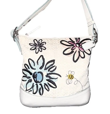 Bolso Coach Floral Abeja Hobo Lona Hombro Convertible Cartera Y2K # F10871 Foto 1 de 4