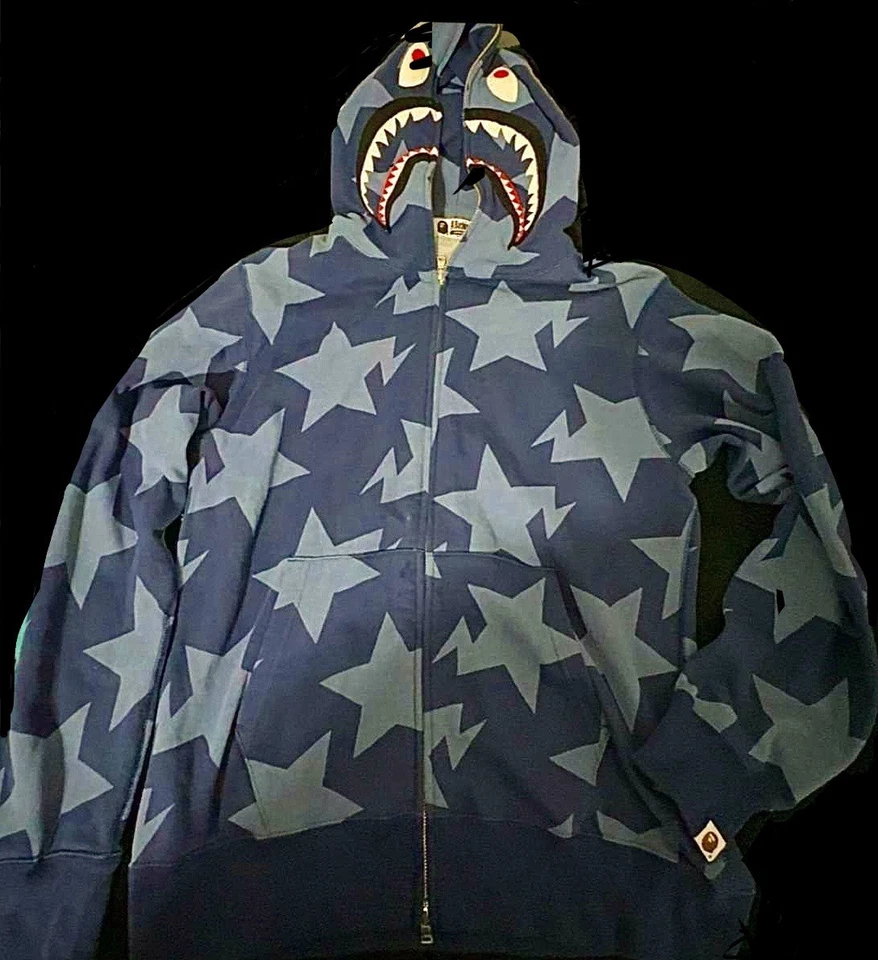 Sudadera con capucha y cremallera completa de manga larga Bape para hombre azul claro, talla mediana Foto 1 de 1
