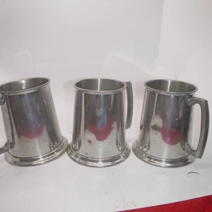 Set of 3 Vintage Pewter Tankards with Glass Bottoms – Classic Pub Mugs - Picture 1 of 1