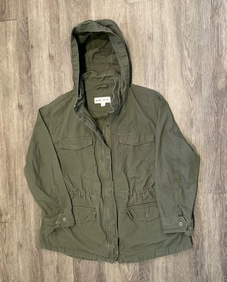 Ava and Viv 夹克女式 0X 连帽军用野生动物园实用风格全拉链 — 第 1/4 张图片