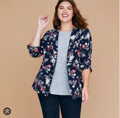Blazer Lane Bryant The Bryant azul marinho floral escuro blazer de um botão plus size 26 - Imagem 1 de 4