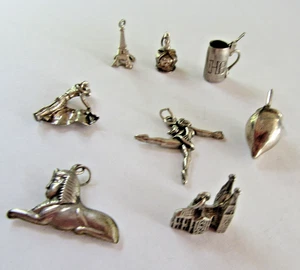 8 VINTAGE SILVER AND SILVER TONE EUROPEAN TRAVEL CHARMS - Picture 1 of 4