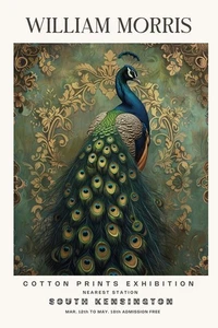 William Morris Vintage Peacock Floral Cotton Prints Exhibition Wall Poster Print - Picture 1 of 6