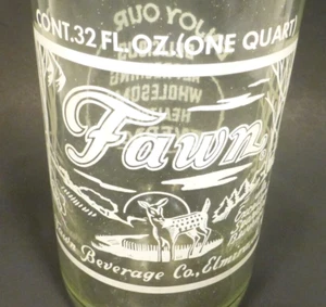 vintage ACL Soda POP Bottle:  FAWN of ELMIRA, N.Y.  - 32 oz  ACL. Deer / Hunting - Picture 1 of 4