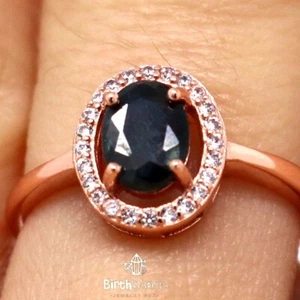 1Ct Authentic Oval Blue Sapphire Ring Women Wedding Jewelry 14K Rose Gold Plated - Picture 1 of 10