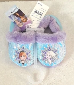 Disney's Frozen Girls Slippers Anna & Elsa Girls Size 5/6 Sparkly, Soft Cushion - Picture 1 of 9