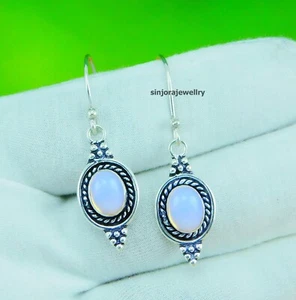 Opalite Gemstone 925 sterling silver handmade Dangle/Drop Earrings 1.25" - Picture 1 of 4