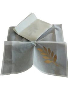 6 Fabindia Organdy Cotton Table Napkins Cream Gold Leaf Square 17.5" NEW - Picture 1 of 3