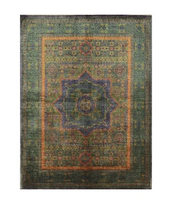 5 x 7 ft Green Mamluk Afghan Hand Knotted Medallion Area Rug - Image 1 of 4