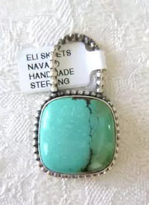 NWT Navajo Eli Skeets Royston Turquoise Pendant 925 Sterling Silver 1.5" - Picture 1 of 2