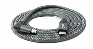 USB 3.1 Cable 150 CM Type C Plug To Plug Angle Braided Adapter IN Grey - Zdjęcie 1 z 4