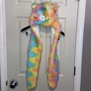Children’s Place Long Unicorn Hat Mittens Rainbow Tie Dye - Picture 1 of 3