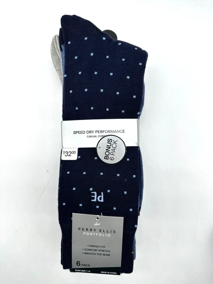 NUEVOS 6 PARES DE CALCETINES PARA HOMBRE PERRY ELLIS SPEED DRY PERFORMANCE DREWW CREW TALLA 7-12 Foto 1 de 4