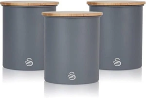 Swan Nordic Tea, Coffee & Sugar Canisters Scandinavian Design Grey SWKA17513GRYN - Picture 1 of 5