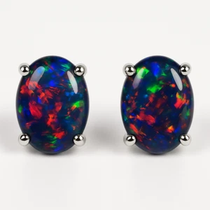 Aretes de plata de ley 925 con piedras preciosas de cabujón de ópalo negro genuino para mujer - Imagen 1 de 6