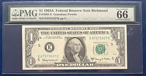 1963 A One Dollar Federal Reserve Note $1 PMG GEM UNC 66 EPQ #77797 - Picture 1 of 2