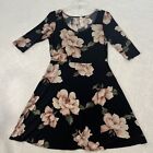 VANILLA BAY Dress Stretchy Jersey Knit Black Floral Half Sleeves Womens M Staker