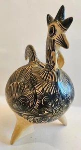 Resin 3 legs ROOSTER coin bank, beige/black swirl design, 9.5 in tall - Picture 1 of 7