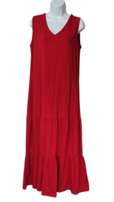 Maxi Vestido Rojo Sin Mangas en Niveles Por Denim & Co. Escote en V Tela Elástica Talla M Foto 1 de 4
