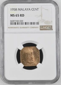 Malaya 1 Cent 1958 NGC MS 65 RD - Picture 1 of 2