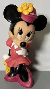 Vintage - Disney’s Minnie Mouse Vinyl Coin Piggy Bank Plastic 11" Pink Dress - Picture 1 of 6
