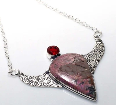 Modern Look Cobalt Calcite Garnet 925 Silver Plated Necklace 18" JW - Image 1 of 3