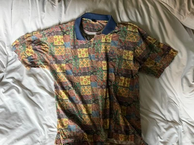 Vtg SERGIO TACCHINI Men's Polo Shirt XL Golf Tennis Blue Red Yellow Paisley - Image 1 of 3