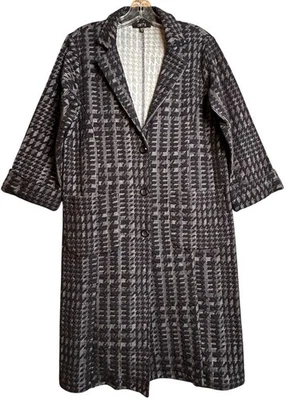 Cómoda Chaqueta Blazer Mujer USA Azul Marino Texturizada Cuadros Longline Abotonada Talla S Elegante Foto 1 de 4