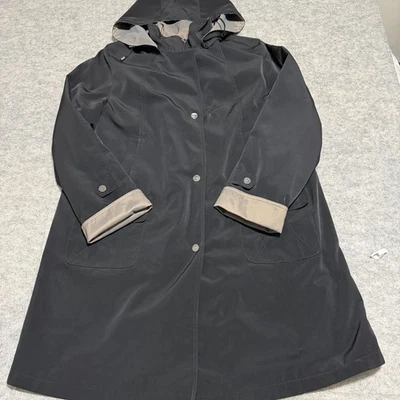 Gabardina East5th Larga Negra Con Capucha Cremallera y Botón Rompevientos Talla X-GRANDE Foto 1 de 4