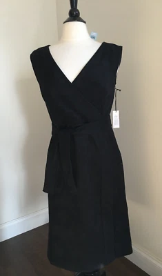 NWT Ann Taylor Black Wrap Dress Faux Suede Sleeveless  Belted sz 6P - Image 1 of 4