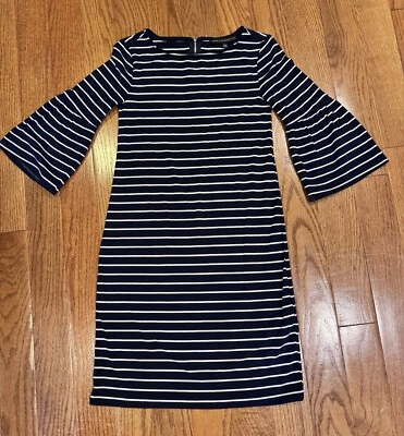 Vestido Casa Blanca Mercado Negro XXS Azul Marino Rayas Mangas Campana Costero Clásico Foto 1 de 4