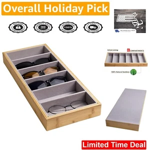 Lunavita Bamboo Sunglasses Tray - Sturdy Organizer - Dustproof - 17.4x2.1 inches - Picture 1 of 9