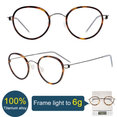 Men's Round glasses Tortoise round frame blue titanium alloy legs womens eyewear - Image 1 of 4