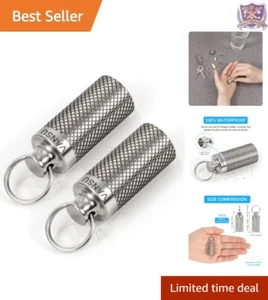 Titanium Waterproof Pill Holder Mini Case 2 Pack Portable Keychain Travel - Picture 1 of 9